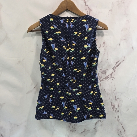 ModCloth Shirt Women Small Blue Pin Up Bird Floral Lilly Pad Trollied Dolly Tank - Picture 5 of 10